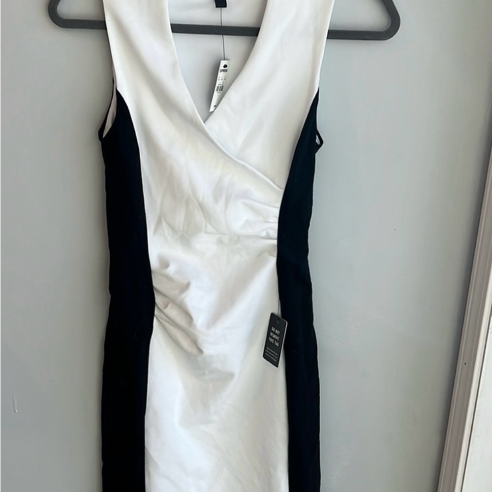 Express Black and White Wrap Midi Dress